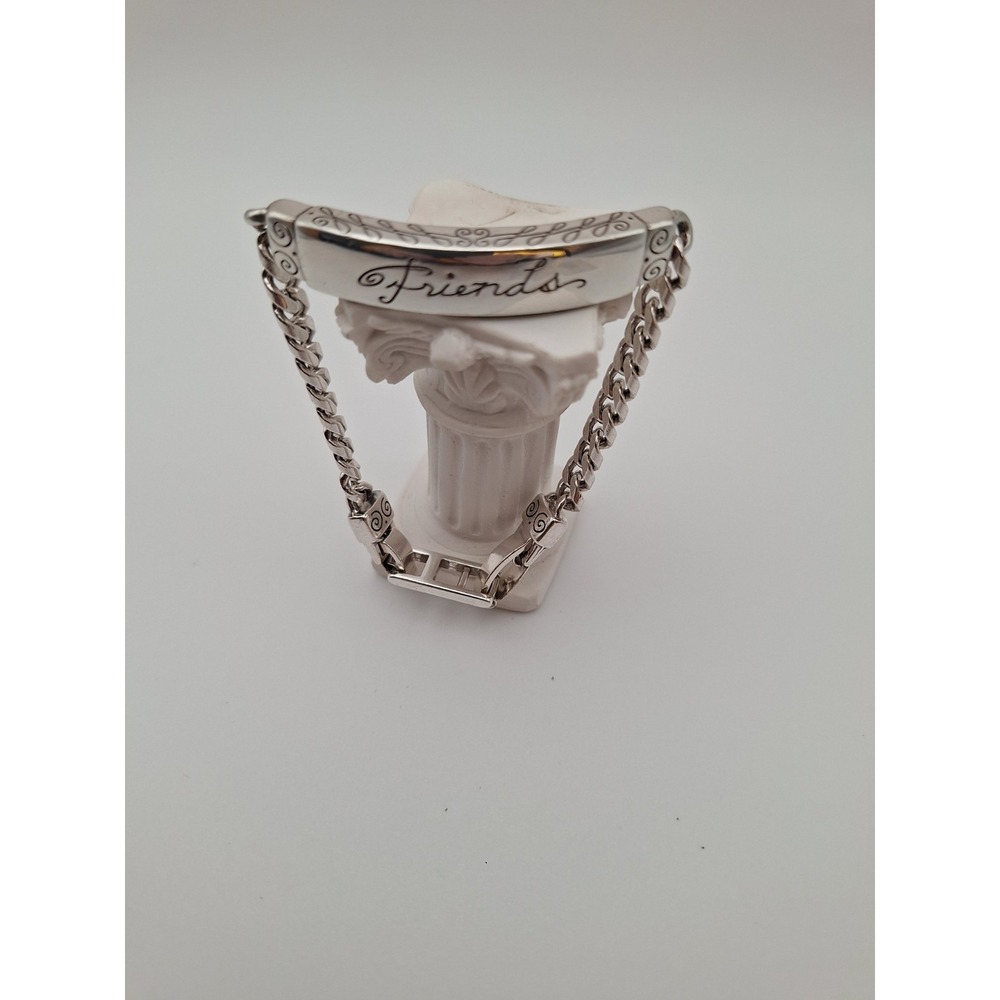 Vtg BRIGHTON Signed 'Friends' ID Bracelet Reversible Silver Plate W/ Extender‎